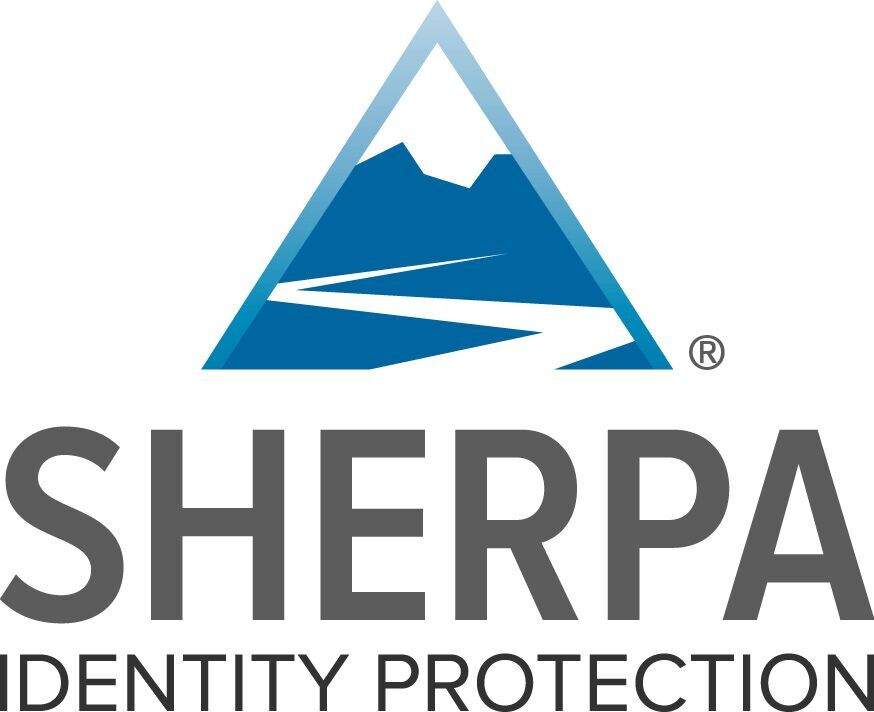 SHERPA logo - words SHERPA Identity Protection under a blue and white triangle