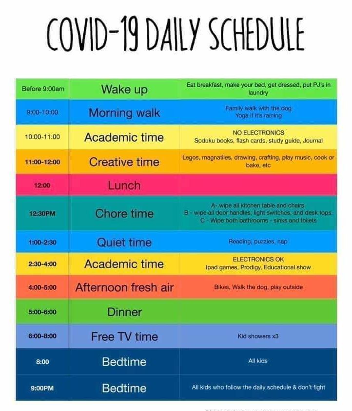 daily schedule for families to use during COVID-19 social distancing