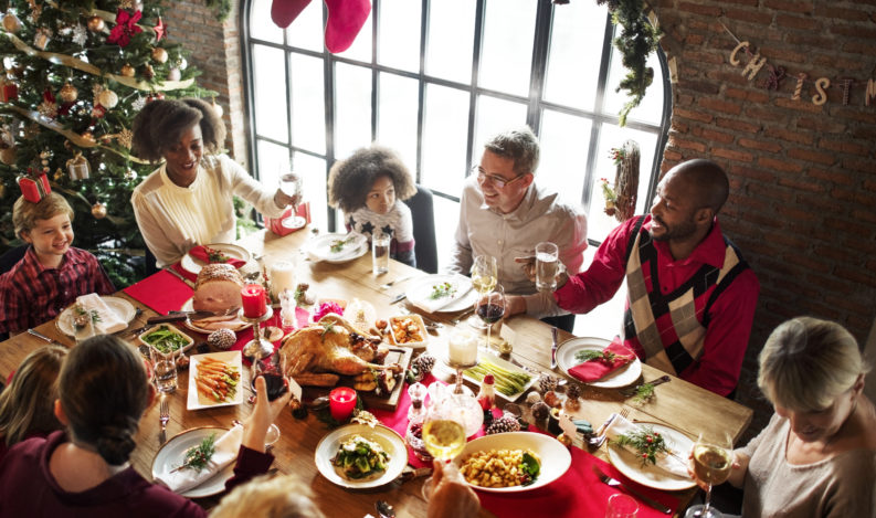 Group of diverse people are gathering for christmas holiday